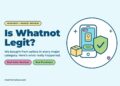 Is Whatnot Legit? Honest review graphic showing a phone with a Whatnot-style live auction, a green check-mark shield and a shipping box