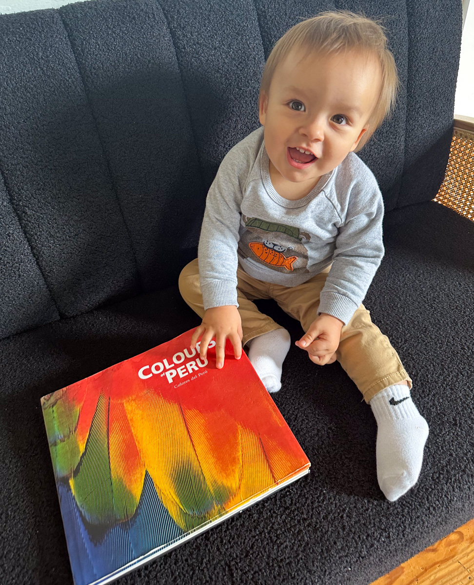 Ollie Enjoying Book on Peruvian Colors at Maracuya by Llama | ViewFromALove